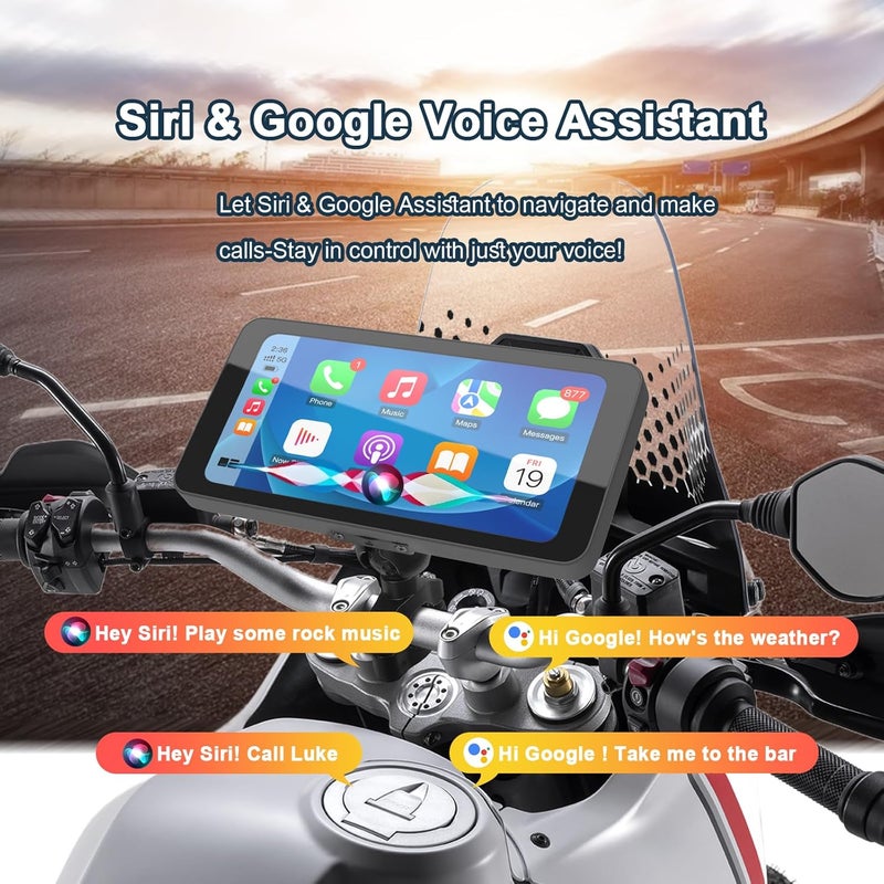 MITNOTY Motorcycle CarPlay & Android Auto, 6.5 Inch Wireless Carplay Screen with GPS Navigation, IP67 Waterproof Touchscreen, Bluetooth, Portable Screen for Motorbike, Dual Bluetooth, Siri, G-Assist - Image 4